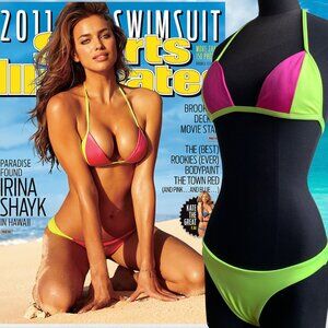 Sports Illustrated COVER model swimsuit by Sauvage RARE bikini neon pink  yellow